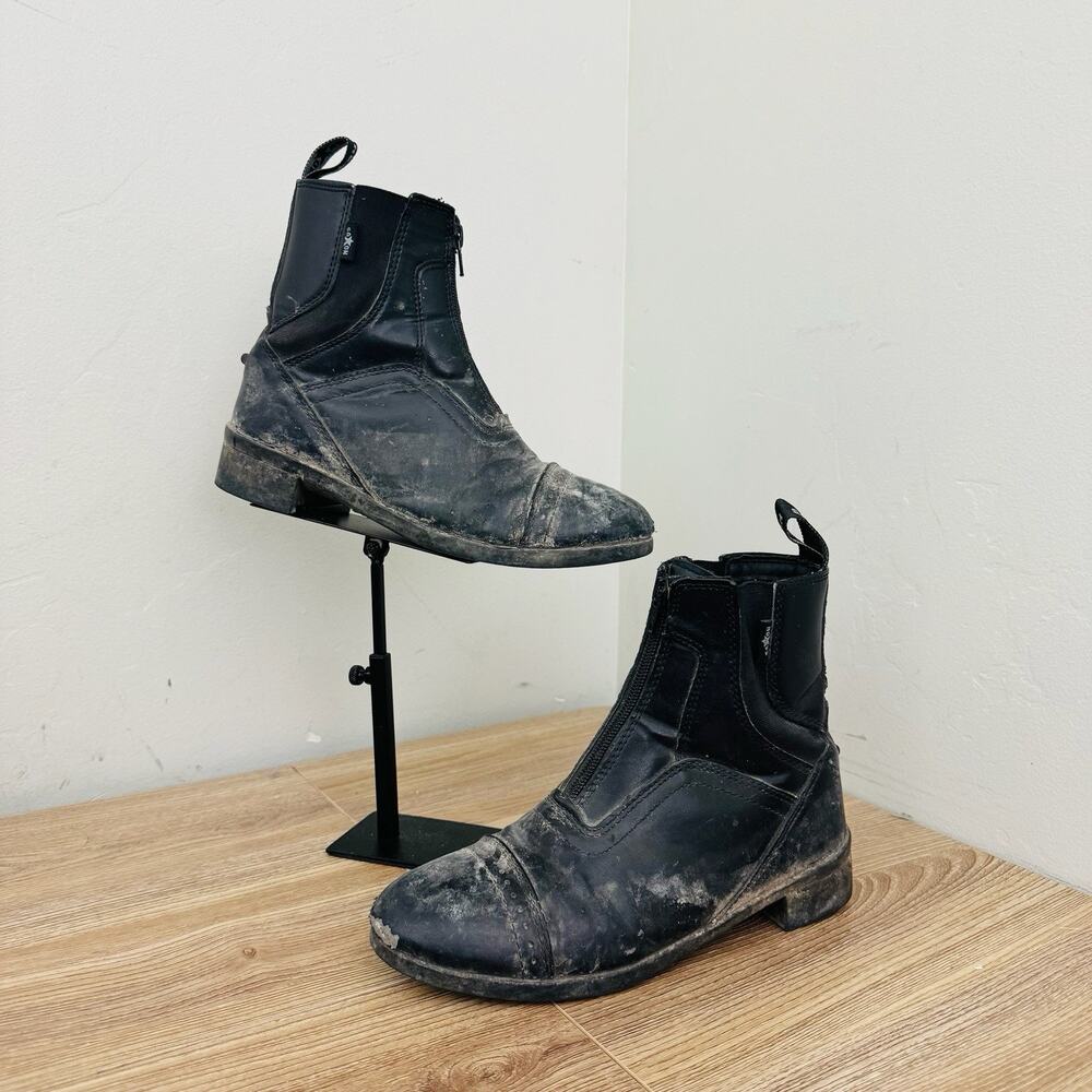 Saxon Syntovia Zip Paddock Boots in black faux leather Kids Size 5